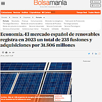 Economa.-El mercado espaol de renovables registra en 2023 un total de 235 fusiones y adquisiciones por 31.506 millones